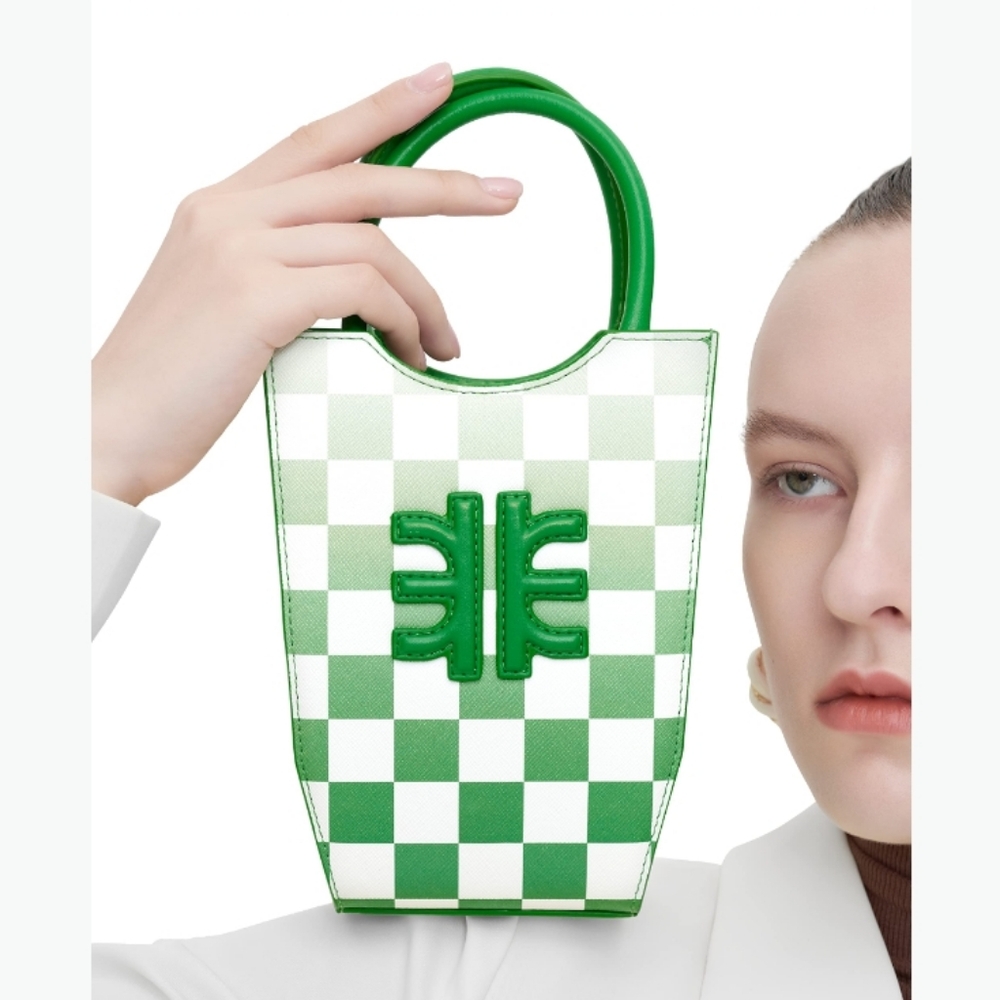 JW PEI Green Checkerboard Phone Crossbody Mini Bag Vegan Trendy IT Bag - Picture 5 of 12
